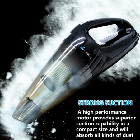 Car Vacuum, Meidong DC 12V 120W High Power Portable Handheld Car Vacuum Cleaner, Strong Suction, Wet & Dry Use, Quick Cleaning, with 15ft Power Cord, 2 Filters & Carry Bag- Black